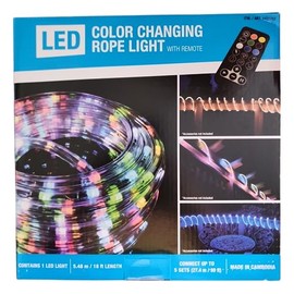 LED Color Changing 18ft 180 LEDs 8 Color Settings Rope Light w/Remote1