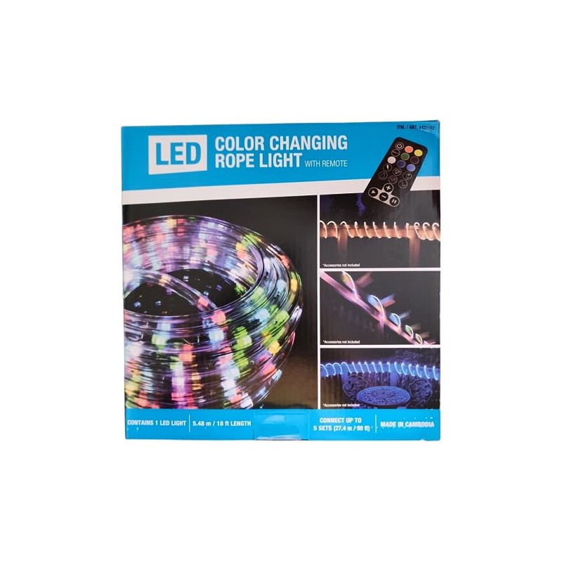 LED Color Changing 18ft 180 LEDs 8 Color Settings Rope