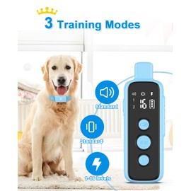 Bousnic Shock Collar for Dogs - Waterproof Rechargeable Dog Electric Training Collar with Remote for Small Medium Large Dogs with Beep, Vibration, Safe Shock Modes (8-120 Lbs) (Blue)
