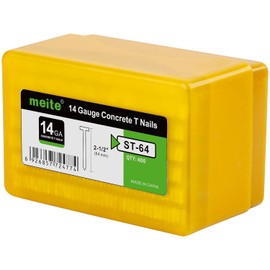 meite 14 Gauge Concrete Nails 2-1/2 Inch Leg T-Nails for Concrete Nail Gun, Galvanized Glue-collated Steel T Nailer Nail for Furring Strips Decking Truss Building, 400PCS/Box