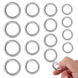 dinghaole 16 Pcs Spring O Rings, Trigger Metal Spring O Rings Round Carabiner Clip, Circle Snap Clamp Clasp Spring Keyring Buckle for Purse Strap Craft Jewelry Handbag Making Hardware