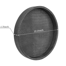 HofferRuffer Faux Leather Round Serving Tray, Vegan Croco Leather Decorative Tray, Food Tray for Storage Drinks, Snack & Cosmetics, Dia.12'' x 1.6'' (Dark Grey)