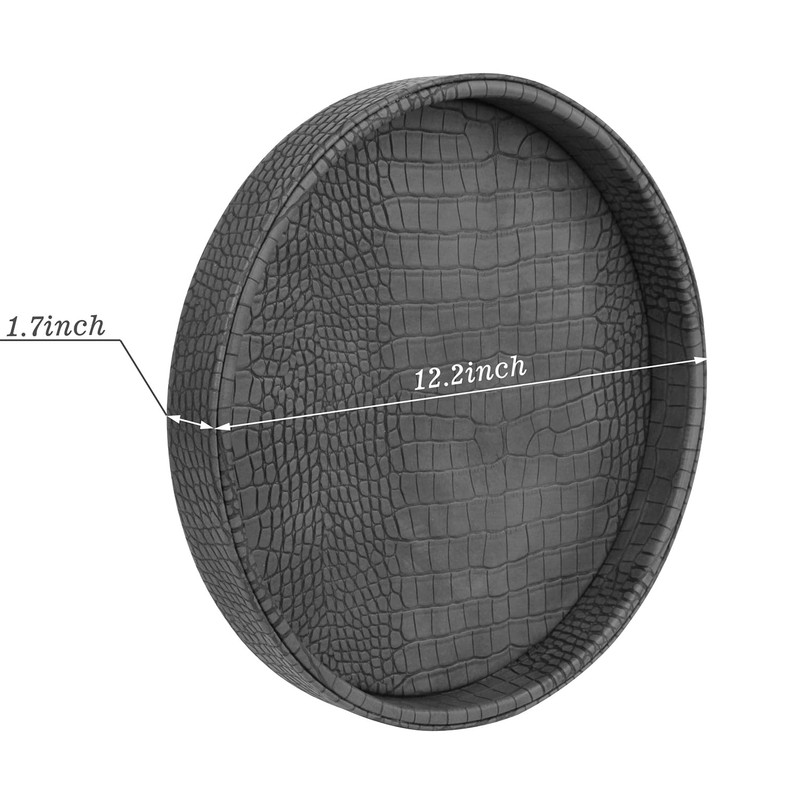 HofferRuffer Faux Leather Round Serving Tray, Vegan Croco Leather Decorative
