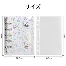 KDSSYFT Sealing Notebook, Plastan, A7, Transparent, Mini Binder, Clear Binder, Clear Seal Storage, Card Pocket, 20 Refills, Stylish, Cute, For DIY (Star Pattern)