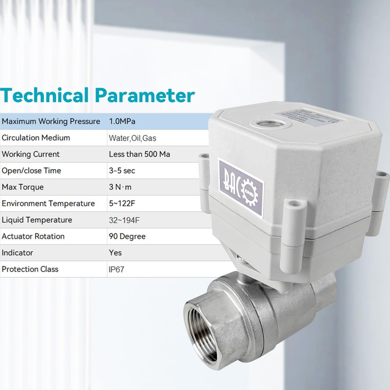 BACOENG Motorized Ball Valve, 3/4" DN20 Electrical Ball Valve, 2