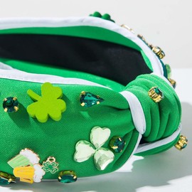 Blync St. Patrick's Day Headband, Green Shanrock Irish Hair Accessories, Clover Lucky Rhinestone Knotted Hairband for Party Festival Gift (WGreen)