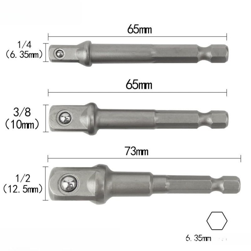 3PCS Impact Grade Socket Adapter Set, Drill to Socket Adapter,