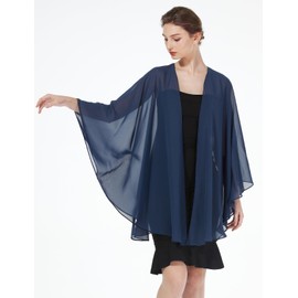 BEAUTELICATE Women's Chiffon Stole Bridal Jacket Bridal Stole for Evening Dress Elegant Cardigan Bolero with Armhole for Wedding Festive Beach Kimono Spring Summer, navy, Unit size