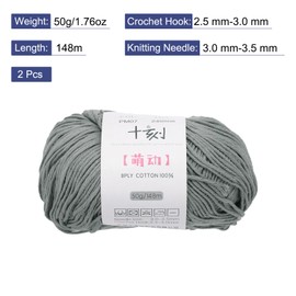 Rebower Cotton Yarn,100% Cotton Soft Knitting Yarn [for Hand DIY Bag Cushion Crocheting Knitting Project Home Decor] -2 Packages of 100g/3.52oz(Per Skein 50g/164yards)/Dark Gray