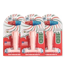 Bullibone SuperBrush: Dog Teeth Cleaning Brushing Toothbrush Stick - Long Lasting Nylon Pink Peppermint Chew Toy for Oral Care and Dental Health