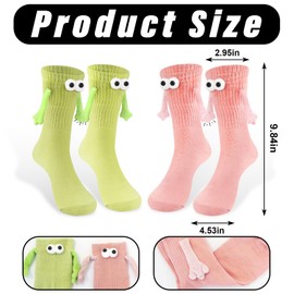 ABTOLS 2 Pairs Magnetic Hand Holding Socks for Women Men, Pink Green Magnetic Suction Sock 3D Doll Couple Crazy Socks Funny Couple Gifts, Best Friend, Engagement, Anniversary, Teens Cute Weird Stuff