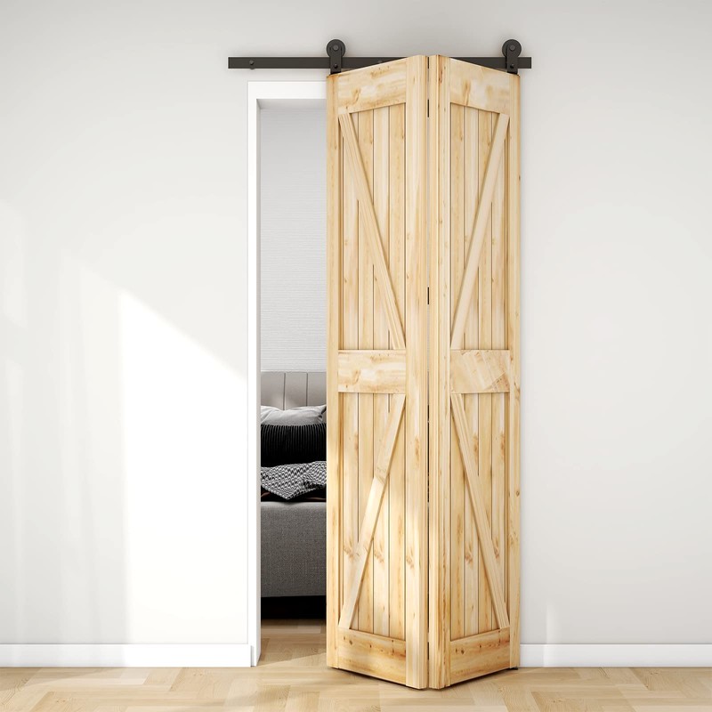 CCJH 6.6FT/79'' Bi-Folding Sliding Barn Door Hardware Kit Heavy Duty