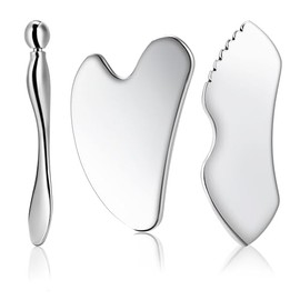 Gua Sha Facial Tools, 3 in 1 Stainless Steel Metal Guasha & Eye Cream Applicator Facial Sculpting Tool Set Eye Massager Lymphatic Drainage for Face Ne