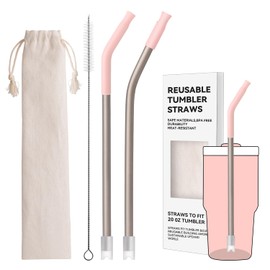 Prurex Heavy - Duty Titanium Straws 8.5" Reusable for 20 oz Tumlbers | Metal Drinking Straws for All Kinds of Hot & Cold Drinks, Eco Conscious, BPA Free with Cleaning Brush(Light Pink)