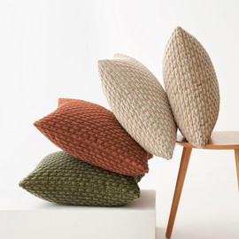 MIULEE Pack of 4 Rust-Olive Green Throw Pillow Covers 20x20 Inch Soft Corduroy Decorative Boho Striped Pillow Covers Pillowcases Modern Farmhouse Home Decor for Couch Bed Sofa Living Room