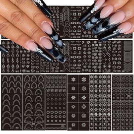 30 Sheets Airbrush Stencils Nail Stickers for Nail Art, Heart Butterfly Flower Moon Stars Hollow French Design Nail Decals, Printing Templates Stencil Tool Manicure DIY Decorations Tips