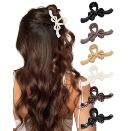 6 PCS Bow Hair Clips for Women, Strong Hold Nonslip Jelly Clip for Women Thick Hair & Thin Hair, 4.3 Inch Large Hair Claw Clips (Assorted D)