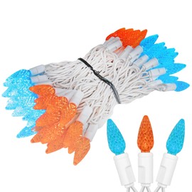 Novelty Lights 24FT 70 LED C6 LED Mardi Gras String Lights, Outdoor Christmas Tree Commercial Grade LED String Lights, Christmas Lights Outdoor Tree Decorations Outdoor (Teal/Orange), White Wire