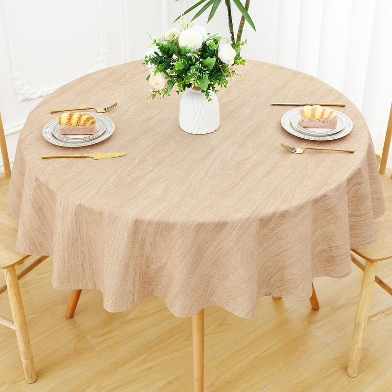 Smiry Round Table Cloth, Waterproof Vinyl Tablecloths with Flannel Backing,