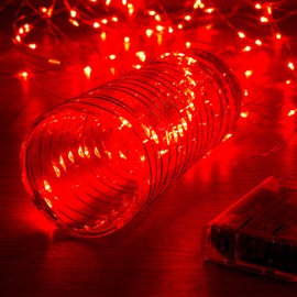 Ariceleo 1 Pack 16.4ft Battery Operated String Lights with Timer, Red with Synchronized Twinkle Mode, Fairy Lights Battery Powered, 50 LEDs, Idea for Christmas Bedroom Party Wedding