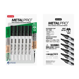 ZEYAR Permanent Markers, Bullet Tip, Aluminum Barrel, Waterproof and Smear-Proof, Quick Drying ink- Great on Plastic,Wood,Stone,Metal and Glass for Doodling and Marking (6 Black Color)