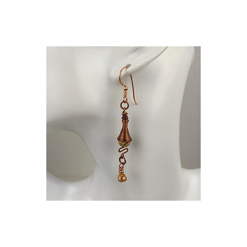 Landscape Jasper Copper Earrings, Boho Style, Nickel Free, Zig Zag,