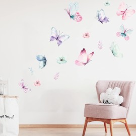 Butterfly Swarm Wall Sticker Set | Hand-Drawn | Sticker Nursery | Wall Sticker Children's Room Butterflies Flower Flowers Plants (75 x 75 cm)