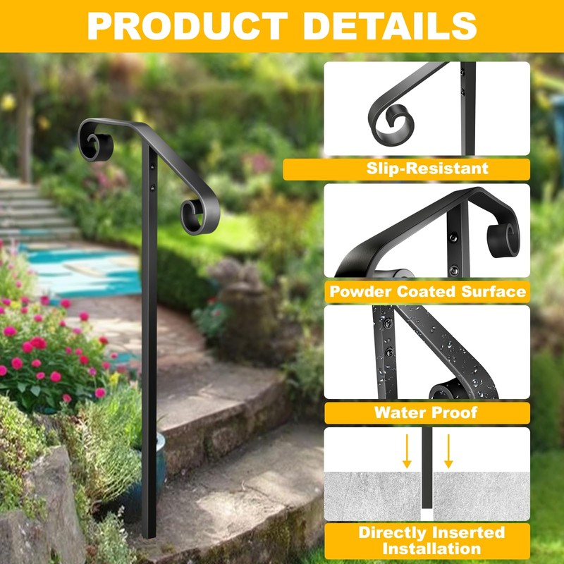 SPACEEUP handrails for Outdoor Steps Single Post Handrails for Outdoor