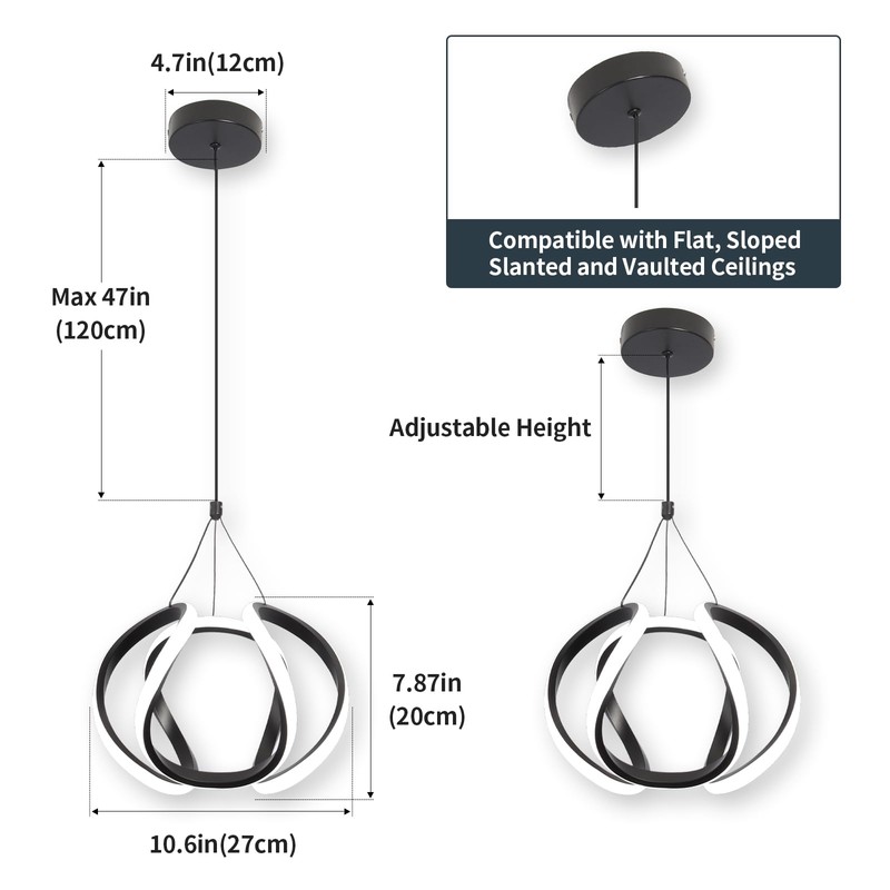 CANEOE Modern Led Pendant Light Fixtures, 5500K Black Pendant Lighting