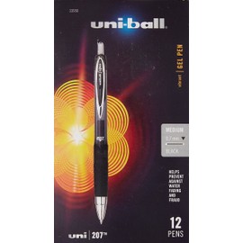 uni-ball Signo Gel 207 Roller Ball Retractable Gel Pen, Black Ink, Medium, Dozen