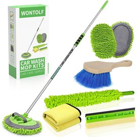 Wontolf 62'' Car Wash Brush with Long Handle Chenille Microfiber Car Wash Mop Mitt Kit Car Detailing Brush Cleaning Kit Window Squeegee Car Duster Drying Towels Tire Brush for Cars RV Truck Boat