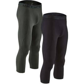 DEVOPS 2 Pack Men's 3/4 Compression Pants Athletic Leggings (X-Large, Black/Olive)