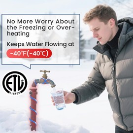 ToasySoul 6FT Heat Tape for Water Pipes, Self-Regulating Heat Trace for Pipes with Thermostat Heating Cable for Metal Plastic Pex Pipes 120V 5W/FT