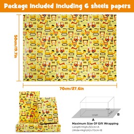 Road Under Construction Tractor Truck Wrapping Paper for Kids Boys Men, Birthday Wrapping Paper Construction Design 7 Sheets Folded Flat 20x28 inches per Sheet for Birthday Party Baby Shower