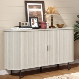 ONBRILL 55" Sideboard Buffet Cabinet with Storage, Storage Cabinet with Sliding Door & Adjustable Shelf, Modern Accent Coffee Bar Console Table for Kitchen, Entryway, Natural White