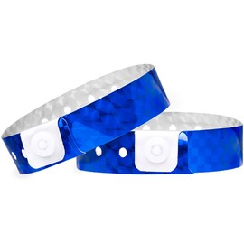 Ouchan Holographic Plastic Wristbands Blue - 100 Pack Wristbands for Events Parties