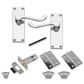 1 Set of Victorian Scroll Latch Door Handles Polished Chrome Hinges & Latches Pack Sets 120mm x 40mm Backplate - Golden Grace