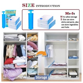 Vacuum Storage Bags with Hand Pump,8pcs Reusable Compression Space Saver Bags,Vaccumed Sealer Clothes Bags to Save 80% More Space for Pillows Comforters Clothes Duvets Bedding
