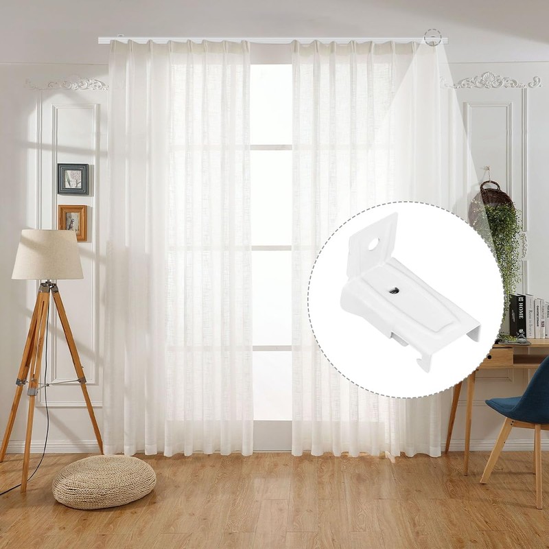 KOLAKO 10 Pack White Metal Curtain Track Brackets, Wall Mount,