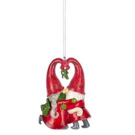 The Bridge Collection Kissing Gnomes and Mistletoe Ornament - Festive Gnome Couple Christmas Tree Ornaments - Gnome Ornament