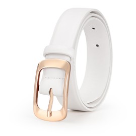 XZQTIVE Women Leather Belts for Jeans Pants, Black/Brown Waist Dress Belts with Gold/Silver Buckles, Fit Sizes S to XL, White Belt with Gold Buckle, Fit Waist Size 42-47 inches, 6-white With Gold Buckle, XL-Fit Waist Size 41-45 inches