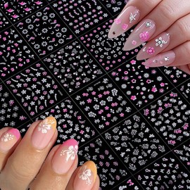 30 Sheets Flower Nail Stickers Floral Nail Art Stickers 3D Embossed Self Adhesive Nail Decals Rose Butterfly Star Heart Nails Design Nail Art Decals for Women Manicure DIY Decoration