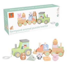 Farm Animal Puzzle Tractor Toy – Push and Pull Along Stacking Toys for 1 Year Olds, Toddler - Wooden Puzzle Shapes, 1st Birthday Gifts For Boy, Girl - Farmyard Stacking Toys by Orange Tree Toys
