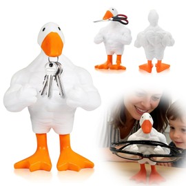 Desk Goose Magnetic Key Holder – Novelty Goose Statue Key Hook for Desk, Living Room, Office, Key Holder & Magnetic Tool Organizer, Unique White Animal Ornament, Gift for Gym Lovers
