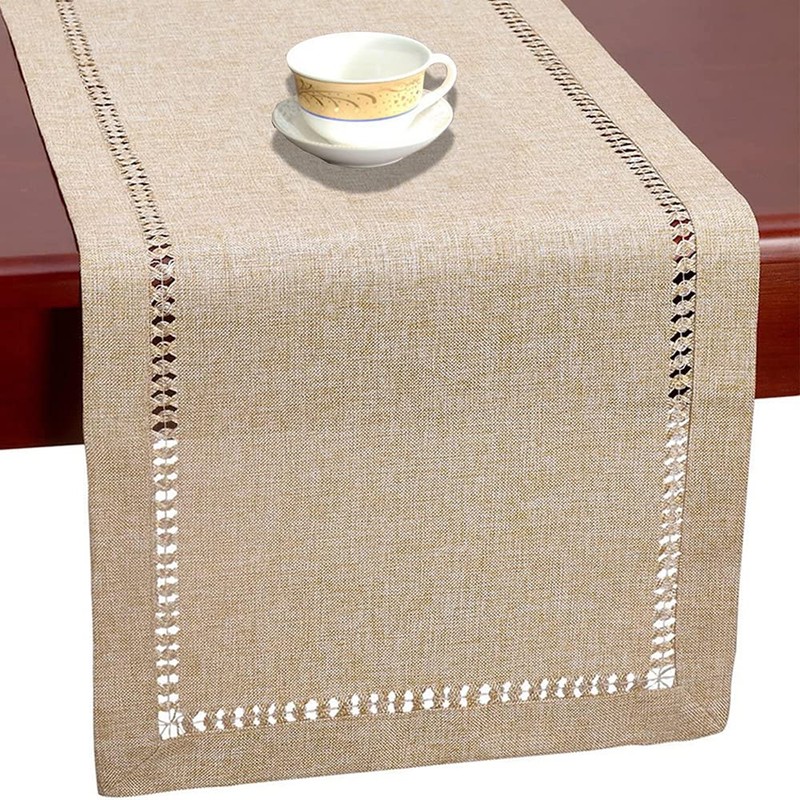 Handmade Hemstitched Natural Rectangle Lace Table Runners, Dining Festival Holiday