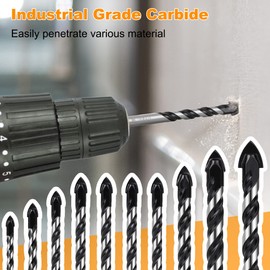 10-PCS Masonry Drill Bit Set & Concrete Drill Bit Set, Professional Drill Bit Set for Glass/Brick/Plastic/Cement/Wood/Tile/Etc, Industrial Strength Carbide Drill Bit Tip, 1/8"-1/2" by TITGGI