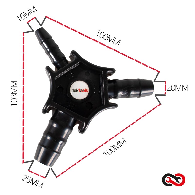 TekTools 16mm, 20mm & 25mm Pipe Reamer/Bevelling Reamer Plastic Calibrator