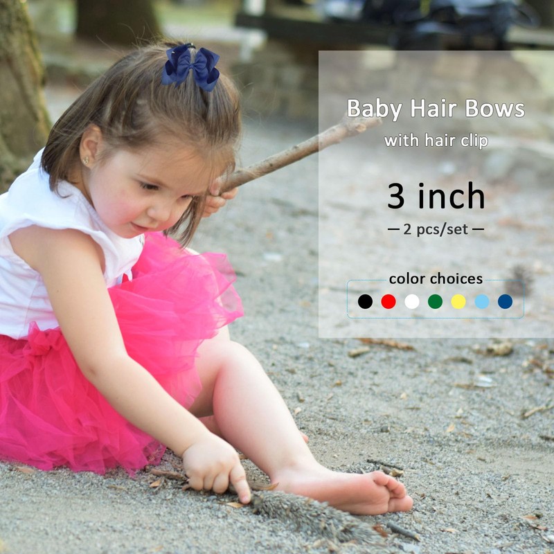 3 Inch White Hair Bow Clips for Girls - Set