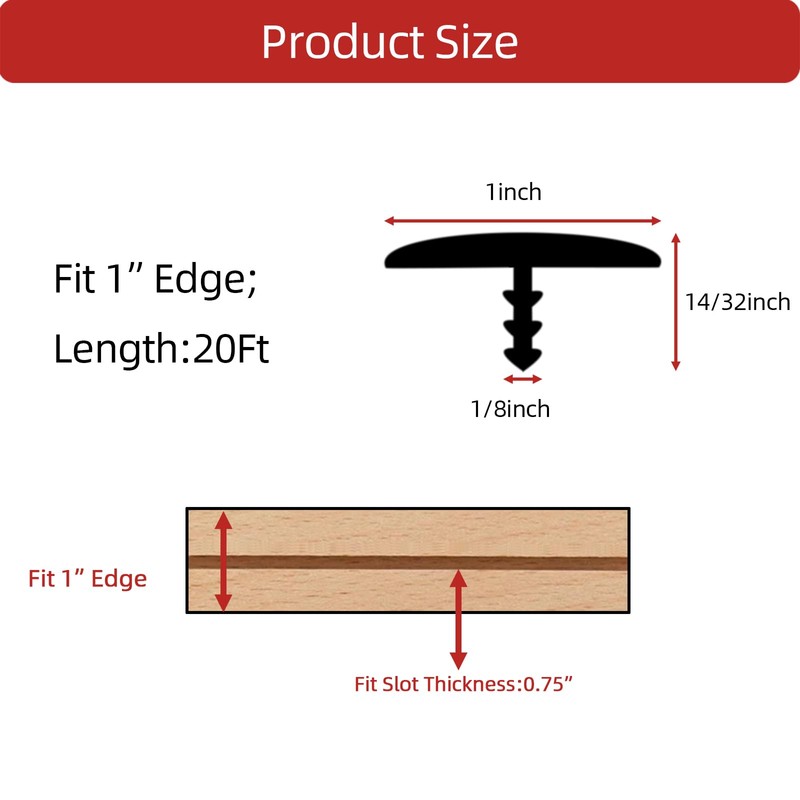 Aroilder T Rubber Trim Molding, Fit 1 inch Edge, Shelf