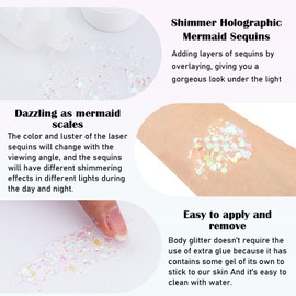 BowJian 2 White Body Glitter for Women Singer Concerts White Face Glitter Makeup Festival Rave Accessories Glitter Eyeshadow White Hair Glitter Gel Chunky Glitter Makeup White Glitter for Eye Lip Nail